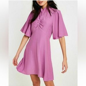 FREE PEOPLE Be My Baby Skater Mini Dress Lavender Purple Buttons Down The Back